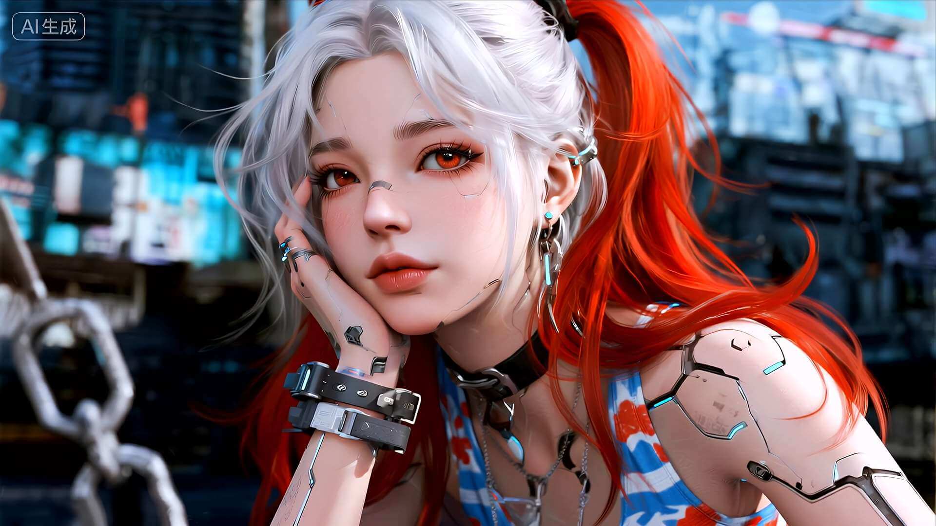 Download Cyberpunk Twin-Ponytail Girl Animated Wallpaper