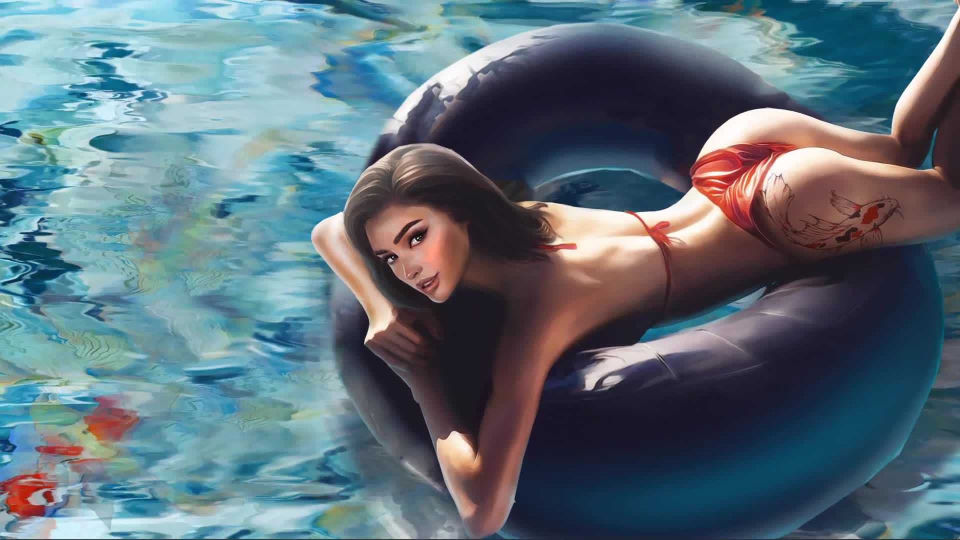 Download Summer Girl in Donut Live Wallpaper