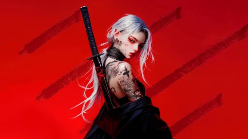 Download Katana Girl - Red Live Wallpaper