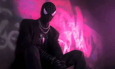 Download Black Suit Spider-Man - Neon Drip Aesthetic 4K Live Wallpaper