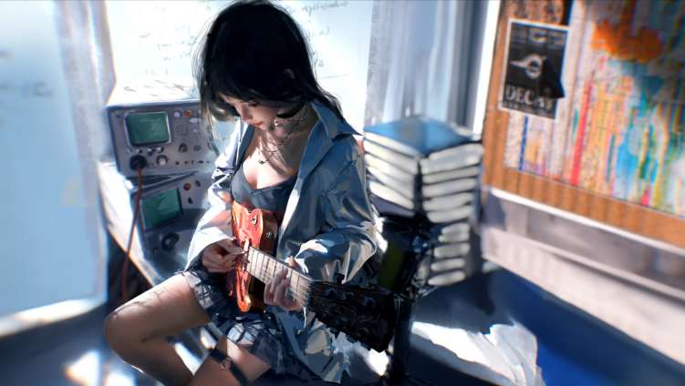 Download Sunlit Guitarist Girl Aesthetic Live Wallpaper
