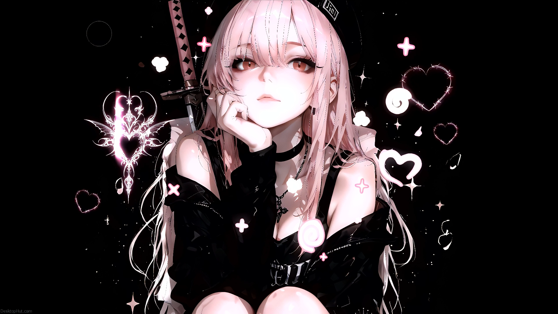 Anime Girl Live Wallpaper with Pink Background