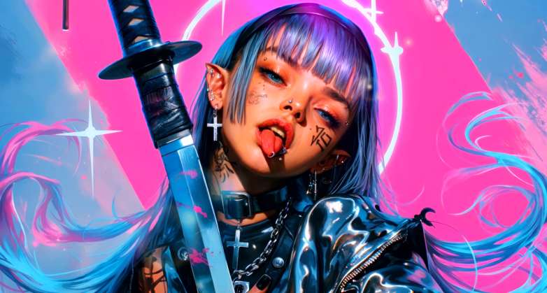 Download Cyberpunk Elf Girl with Katana Live Wallpaper