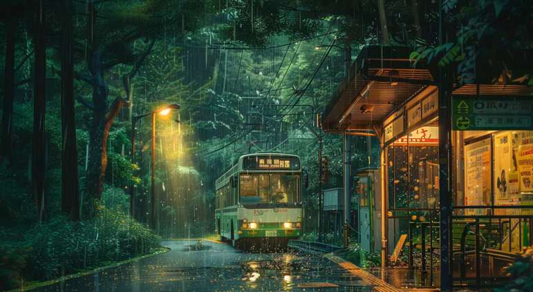 Download Rainy Bus Stop Live Wallpaper