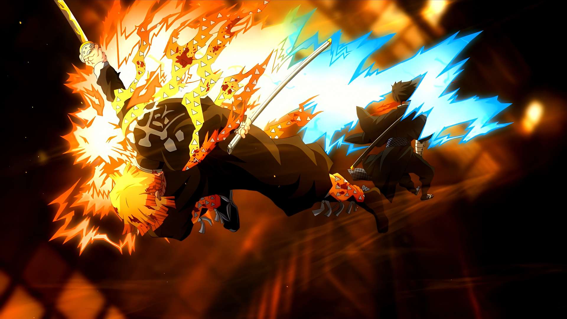 Download Rengoku and Zenitsu Clash in Demon Slayer - Live Wallpaper