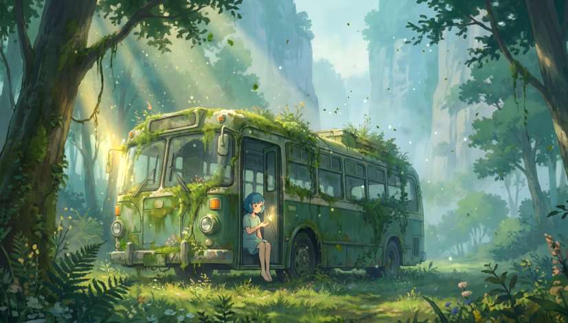 Overgrown Forest Bus - Nature Aesthetic Live Wallpaper - Free Download