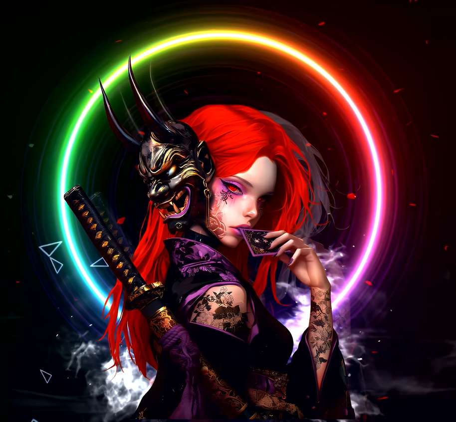 Download Redhead Demon Mask with Katana Live Wallpaper
