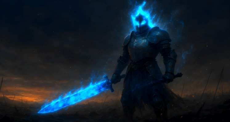 Download Knight with Blue Fire Sword Live Wallpaper