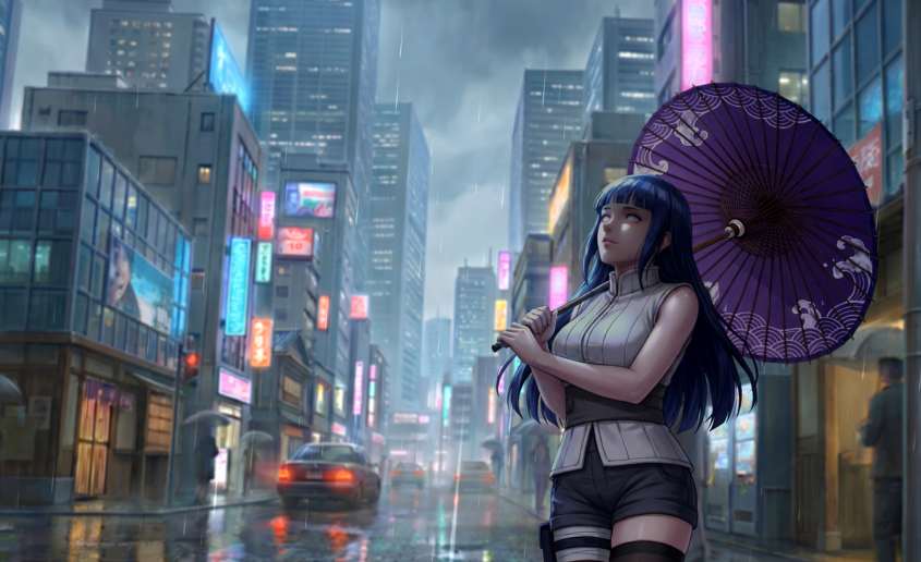 Naruto - Hinata Hyuga Rainy City Live Wallpaper - Free Download