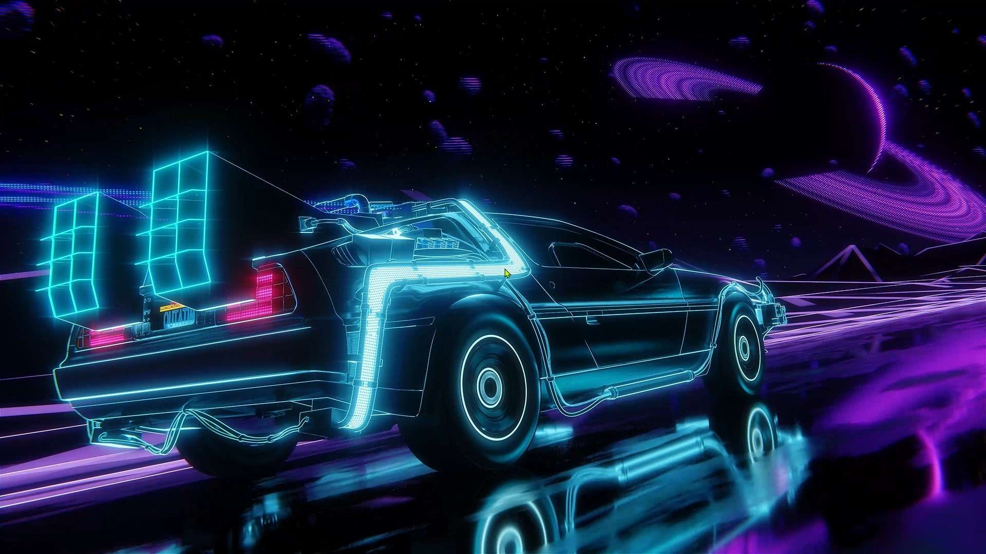 Download Neon DeLorean in Cyberpunk Space – Futuristic Live Wallpaper