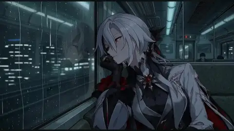 Arlecchino riding on a train