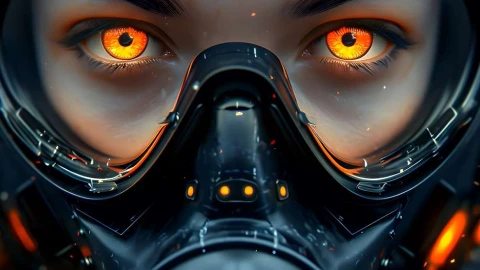 Fiery Gaze Gas Mask Live Wallpaper - Glowing Wallpaper
