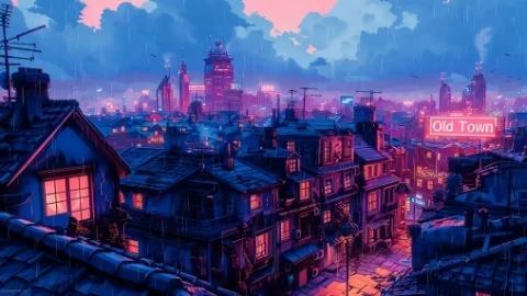 Old Town Rain - Lofi Live Wallpaper - Atmospheric Wallpaper