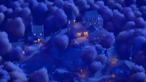 Autumn Hilltop Castle - Night Live Wallpaper - Fantasy Landscape Wallpaper