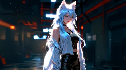 Silver-Haired Nekomusume Live Wallpaper animated wallpaper preview