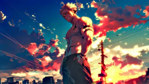 Sukuna at Sunset: Shibuya Scene 4K Art Live Wallpaper animated wallpaper preview