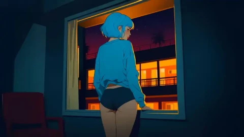 Lonely Night – Blue-Haired Girl Live Wallpaper - Dramatic Lighting Wallpaper