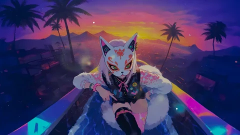 Vaporwave Fox Girl