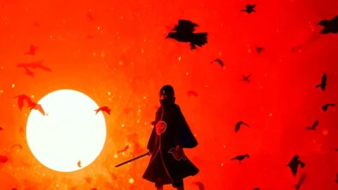 Itachi Crow Sunset Silhouette Live Wallpaper animated wallpaper preview