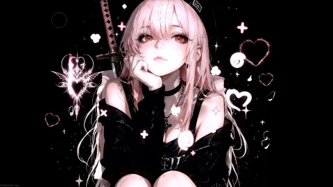 Gothic Pink-Haired Anime Girl with Sword Live Wallpaper animated wallpaper preview