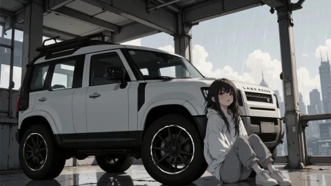 Girl and White SUV Live Wallpaper animated wallpaper preview