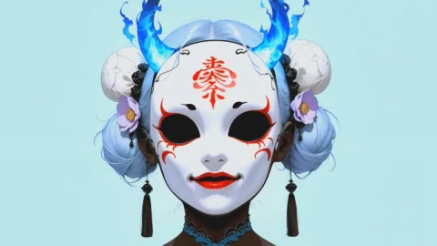 Masked Oni Girl - Minimalist Portrait