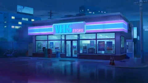 Rainy Night VHS Store Live Wallpaper animated wallpaper preview