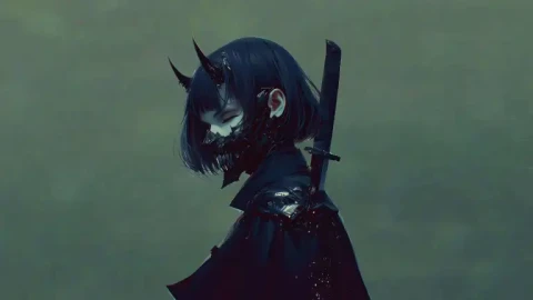 Dark Oni Mask Girl Live Wallpaper animated wallpaper preview