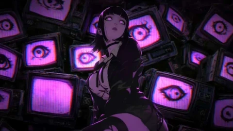 Dark Anime Girl - Retro TV Screens & Glowing Eyes Live Wallpaper animated wallpaper preview
