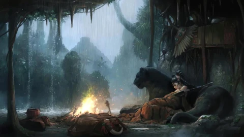 Fantasy Girl Sheltering From The Rain With A Leopard HD Live Wallpaper For PC - With Wallpaper