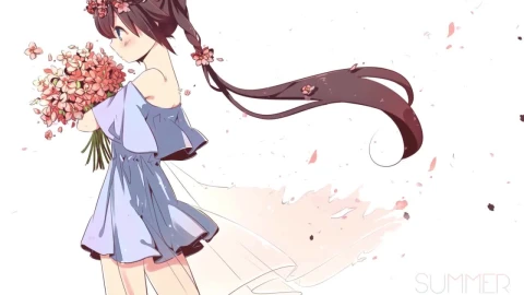 Anime Girl Holding A Bouquet Of Flowers HD Live Wallpaper For PC - Pc Wallpaper