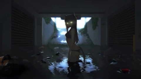 Anime Cat Girl Eating Fish HD Live Wallpaper For PC - Lo fi aesthetic Wallpaper
