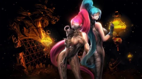 Scarlet And Cobalt Bloody Shark Harbor Twins Blade And Soul HD Live Wallpaper For PC - Stock Video Ice Cubes Thawing On Black Background Animated Wallpaper Wallpaper