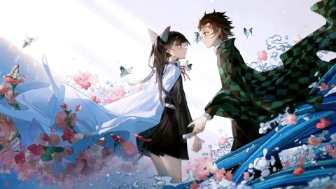 Tanjiro And Kanao Kimetsu No Yaiba HD Live Wallpaper For PC - Stock Video Ice Cubes Thawing On Black Background Animated Wallpaper Wallpaper