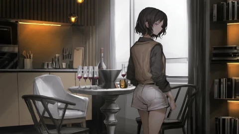 Anime Girl Standing In The Living Room HD Live Wallpaper For PC - Stock Video Ice Cubes Thawing On Black Background Animated Wallpaper Wallpaper