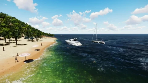 Stock Video A Yacht And A Sailboat In The Seashore Live Wallpaper For PC - For Wallpaper