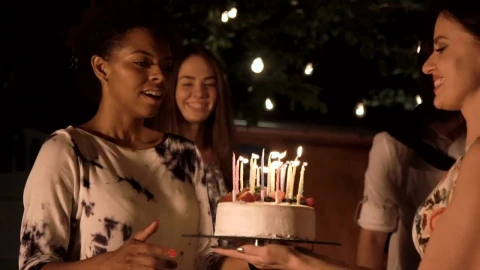 Stock Video A Woman Blows The Candles Of The Cake Live Wallpaper For PC - For Wallpaper
