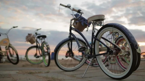 Stock Video Blue Bicycles Parked On The Street Live Wallpaper For PC - On Wallpaper