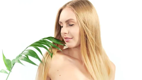 Stock Video Blonde Woman And A Green Fern On A White Background Live Wallpaper For PC - On Wallpaper