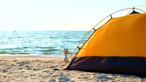 Stock Video Black And Yellow Camping Tent On The Beach Live Wallpaper For PC - On Wallpaper