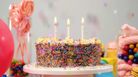 Stock Video Birthday Cake On A Table With Candies And Balloons Live Wallpaper For PC - On Wallpaper