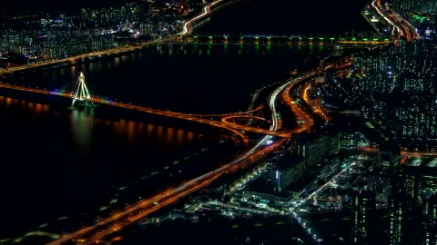 Stock Video Big River Surrounded By A Big City At Night Live Wallpaper For PC - Live Wallpaper