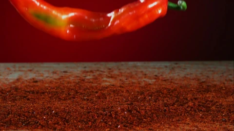Stock Video Big Red Pepper Falling Into Red Powder Live Wallpaper For PC - Live Wallpaper