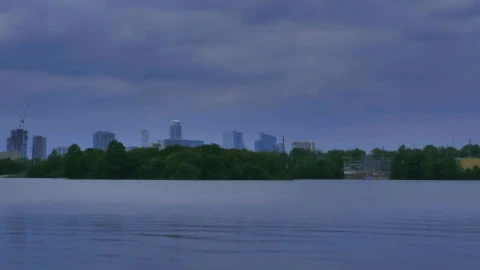 Stock Video Big Lake With Trees And A Big City In The Live Wallpaper For PC - Live Wallpaper