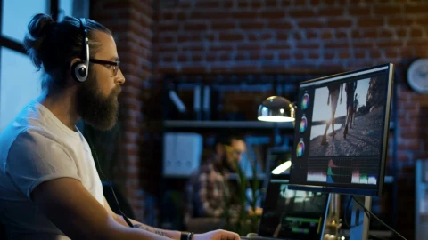 Stock Video Bearded Man Working On Video Editing Live Wallpaper For PC - Live Wallpaper