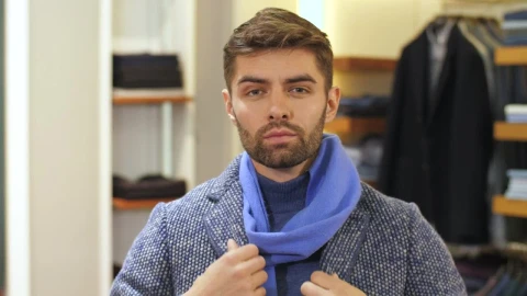 Stock Video Bearded Man Tries On Clothes In The Store Live Wallpaper For PC - Live Wallpaper