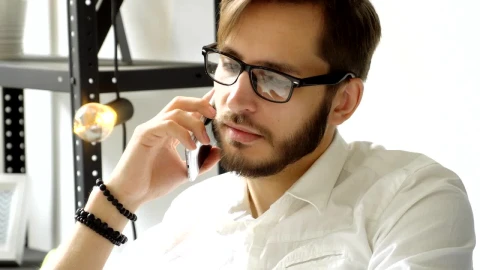 Stock Video Bearded Man Talking On Cell Phone Live Wallpaper For PC - Live Wallpaper