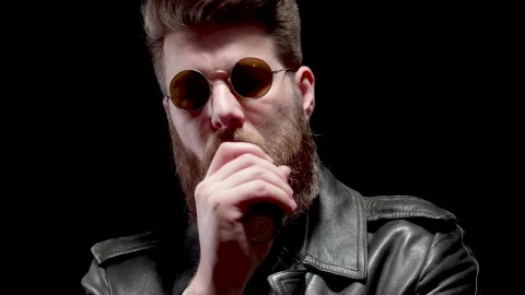 Stock Video Bearded Man In Leather Jacket Smoking Live Wallpaper For PC - Live Wallpaper