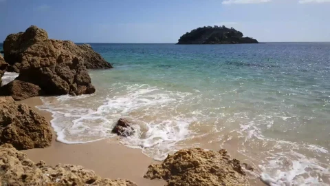 Stock Video Beach With Rocks And An Island In The Background Live Wallpaper For PC - Live Wallpaper