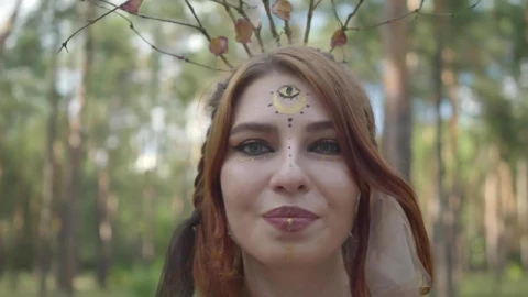 Video Stock Closeup Of Woman In Fantasy Costume Dancing In Forest Live Wallpaper For PC - Live Wallpaper